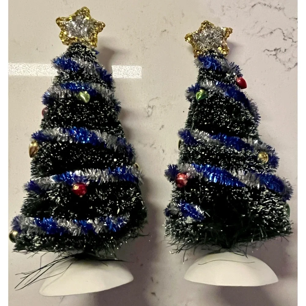 Department 56 Miniature Sisal Christmas Trees with Stars and Ornaments Set of‎ 2